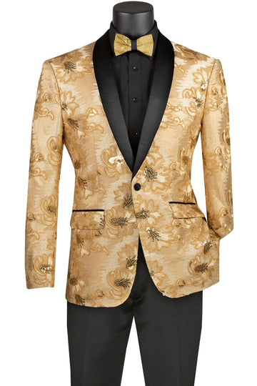 Fancy Embroidered 1-Button Slim Fit Sport Coat Blazer for Men