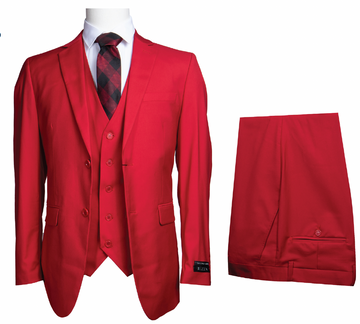 Vibrant red three-piece suit