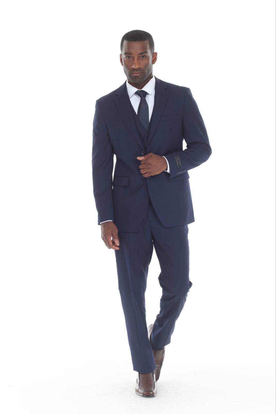 Men 3-Piece Navy Blue Slim Fit Suit MARCNULOOKFASHION INC. Men 3-Piece Navy Blue Slim Fit Suit MARCNULOOKFASHION INC.