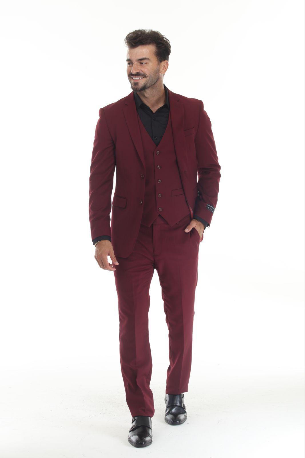 Men 3-Piece Burgandy Slim Fit Suit – MARCNULOOKFASHION INC