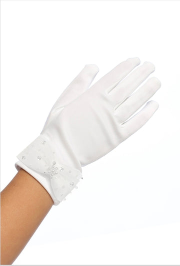 First Communion White Glove With Bow & Peals