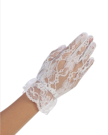 accessory Style LG White lace Short Gloves- Floral net Sheer Elegance For Flower Girl & Communion