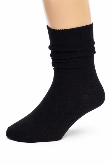 Classic Black Ribbed Crew Socks
