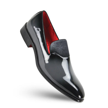 After Midnight Grey Patent Leather Slip On Shoes