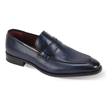 Giorgio Venturi Navy Textured Penny Loafers