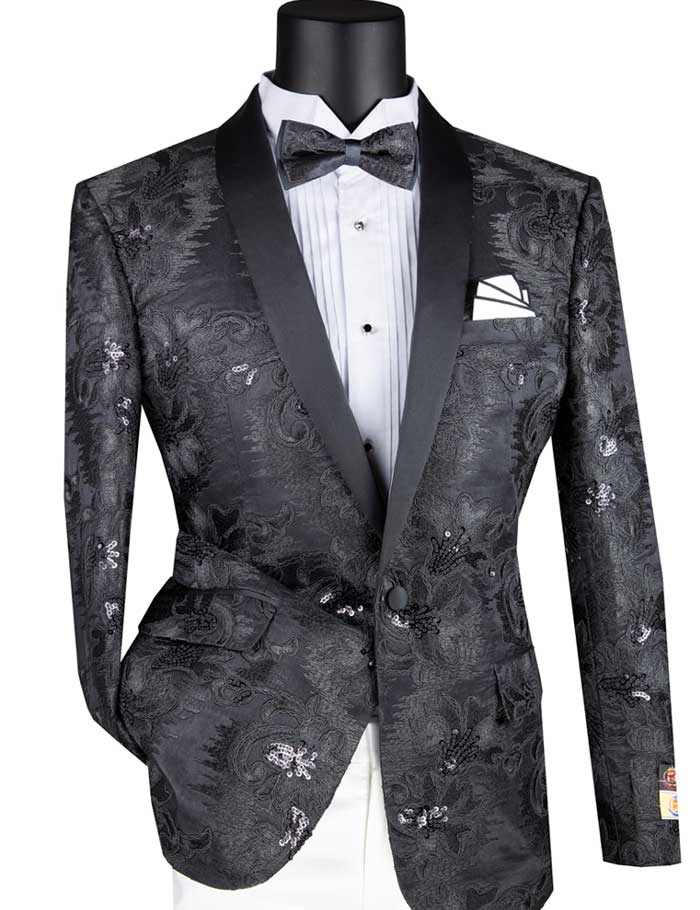 Fancy Embroidered 1-Button Slim Fit Sport Coat Blazer for Men