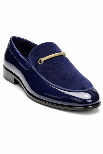 Terroni Navy Velvet Patent Loafers