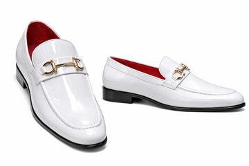Terroni White Patent Horsebit Loafers