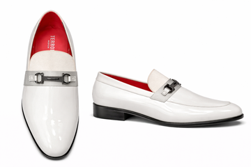 Terroni White Patent & Velvet Loafers