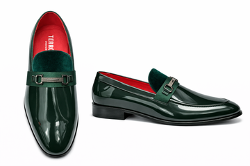 Terroni Dark Green Patent & Velvet Loafers