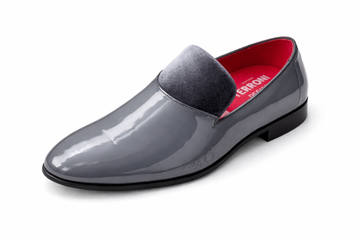 Gray Patent Velvet Loafers – Luxury Dress Shoes