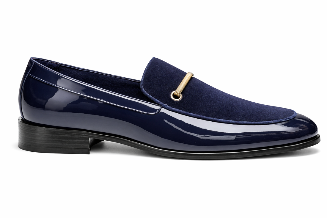 Terroni Navy Velvet Patent Loafers