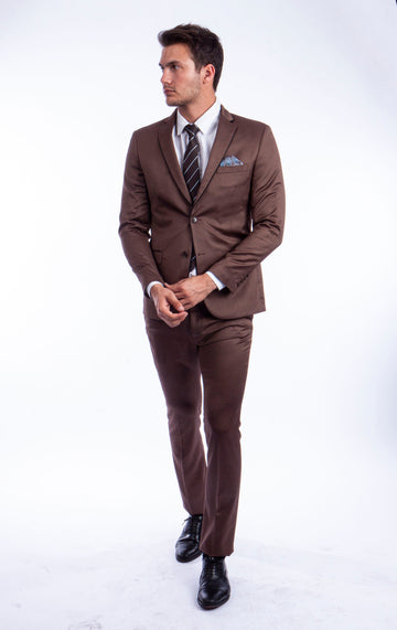 Sean Alexander Men's Brown Skinny Fit 2-Piece Birdseye Suit