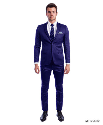 Sean Alexander Men's Blue Skinny Fit 2-Piece Birdseye Suit