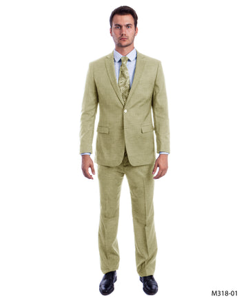 Tazzio Men's Light Beige Modern Fit 3-Piece Crosshatch Suit