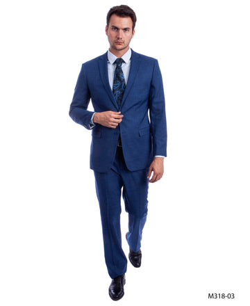 Tazzio Men's Medium Blue Modern Fit 3-Piece Crosshatch Suit