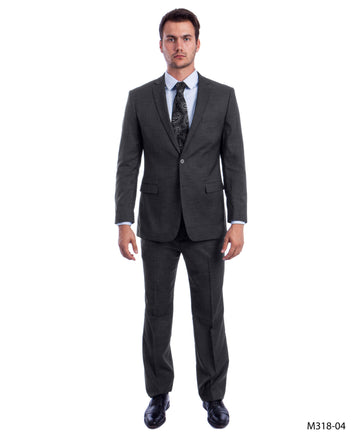 Tazzio Men's Dark Grey Modern Fit 3-Piece Crosshatch Suit