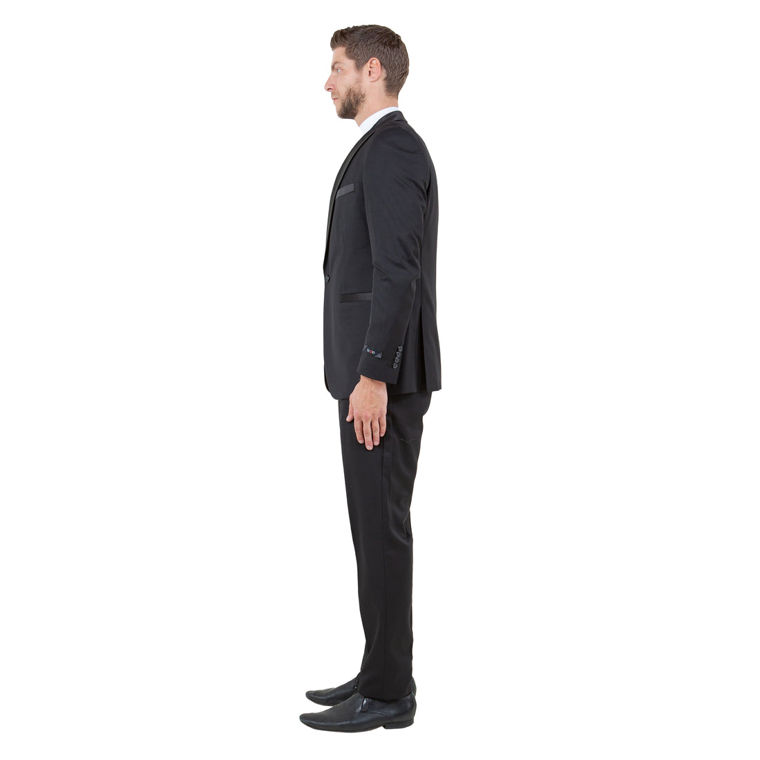 Tazzio Men's Black Hybrid Fit 3-Piece Satin Shawl Lapel Suit