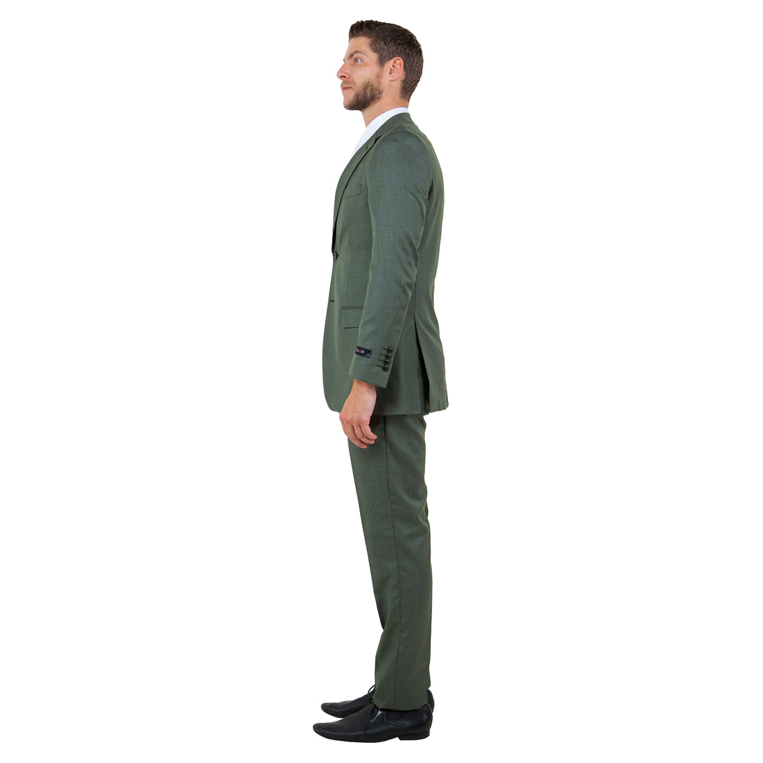 Tazzio Men's Olive Hybrid Fit 3-Piece Sharkskin Suit with Expandable Waistband