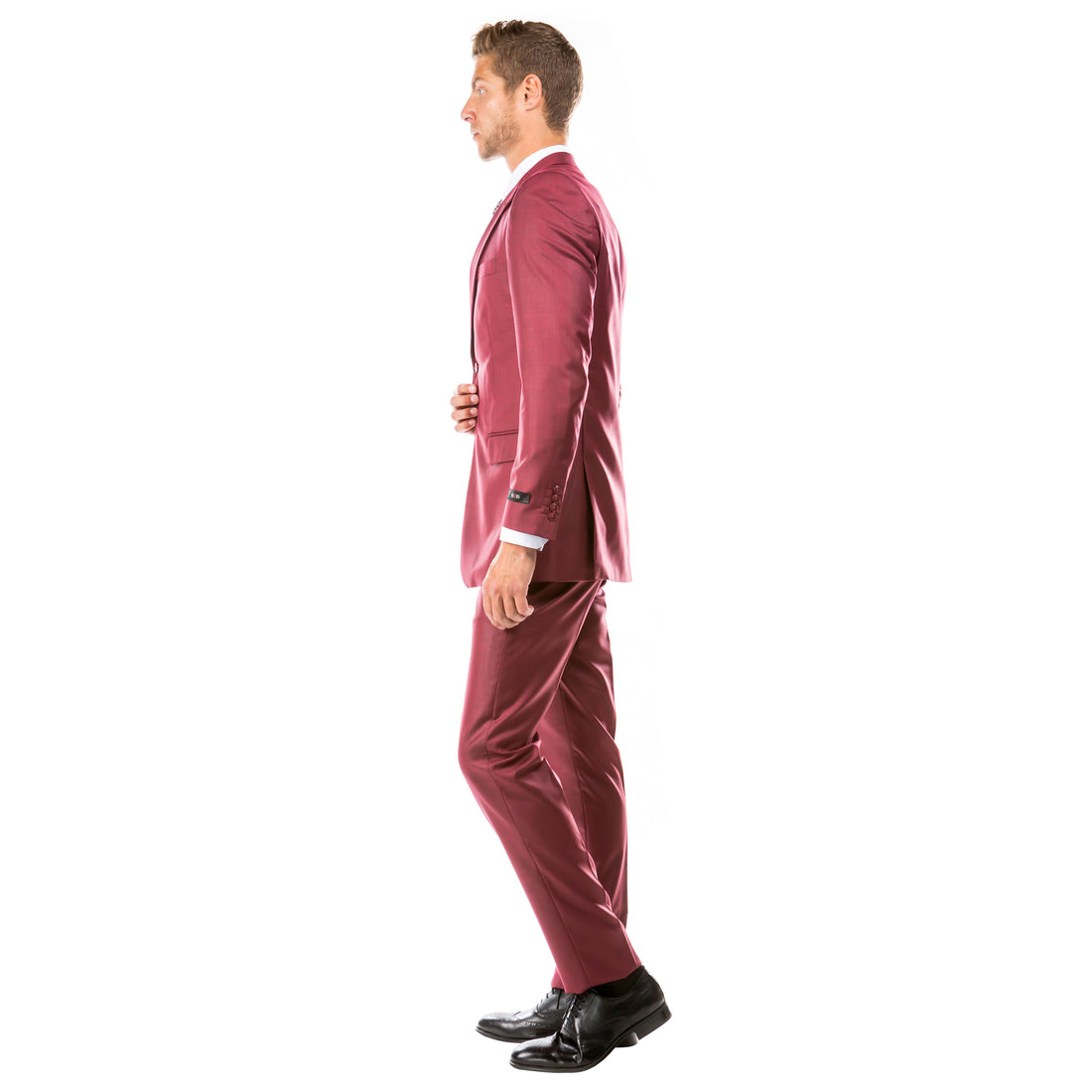 Tazzio Men's Cranberry Hybrid Fit 3-Piece Sharkskin Suit with Expandable Waistband