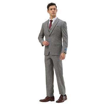 Tazzio Men's Grey Hybrid Fit 3-Piece Tweed Suit with Expandable Waistband