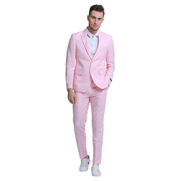 Tazzio Men's Pink Slim Fit 2-Piece Linen Suit