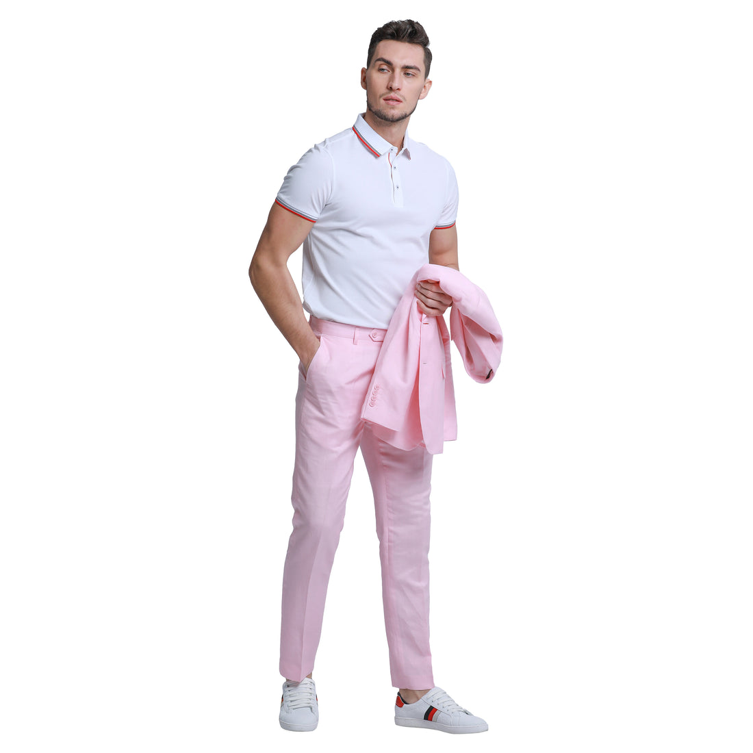 Tazzio Men's Pink Slim Fit 2-Piece Linen Suit