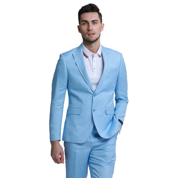 Tazzio Men's Baby Blue Slim Fit 2-Piece Linen Suit