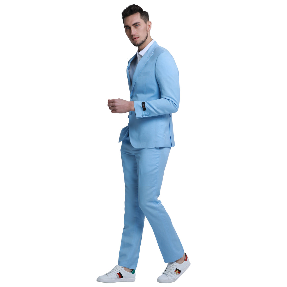 Tazzio Men's Baby Blue Slim Fit 2-Piece Linen Suit