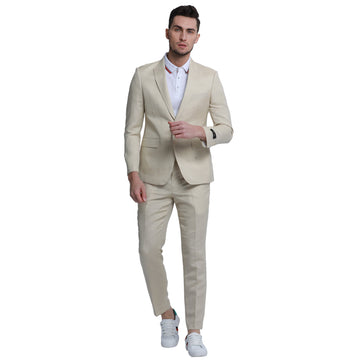 Tazzio Men's Tan Slim Fit 2-Piece Linen Suit