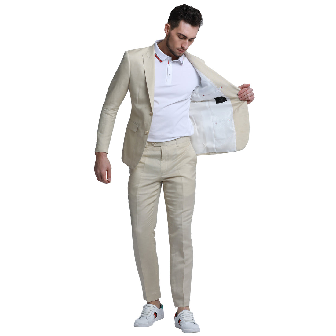 Tazzio Men's Tan Slim Fit 2-Piece Linen Suit