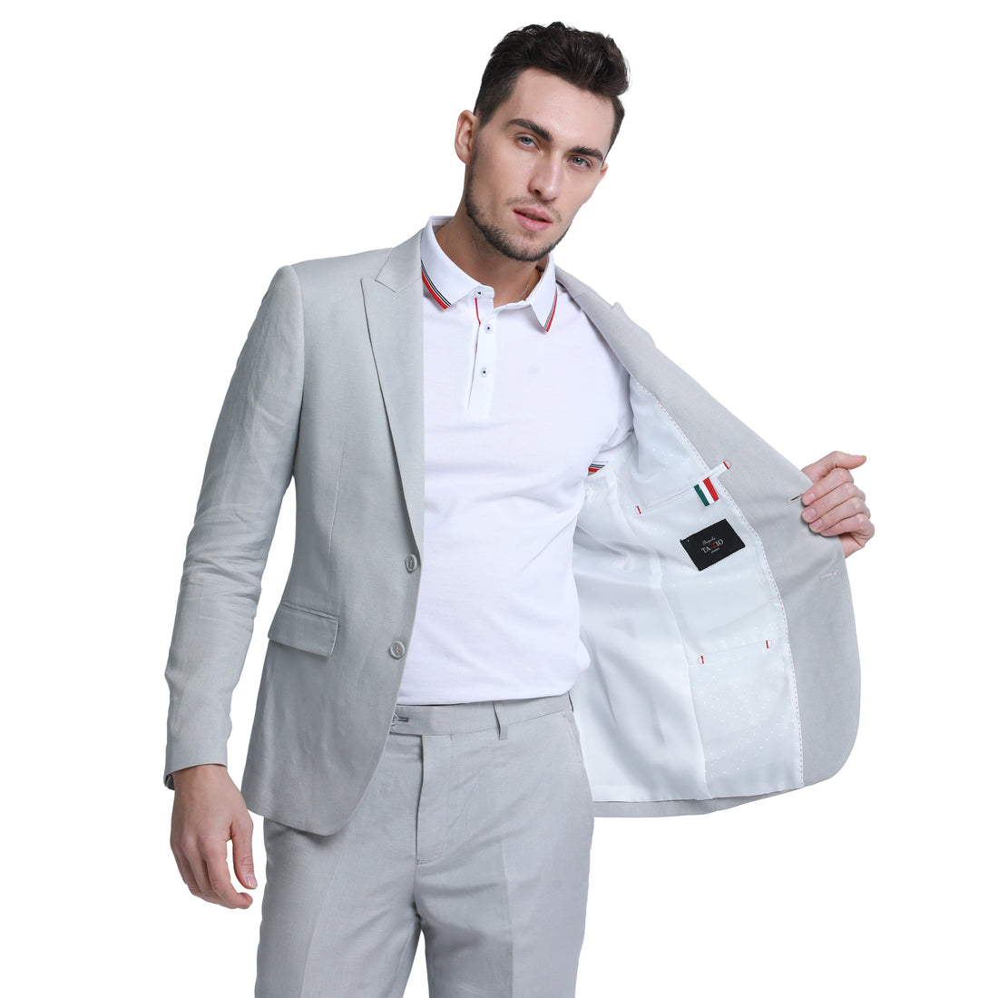 Tazzio Men's Light Grey Slim Fit 2-Piece Linen Suit