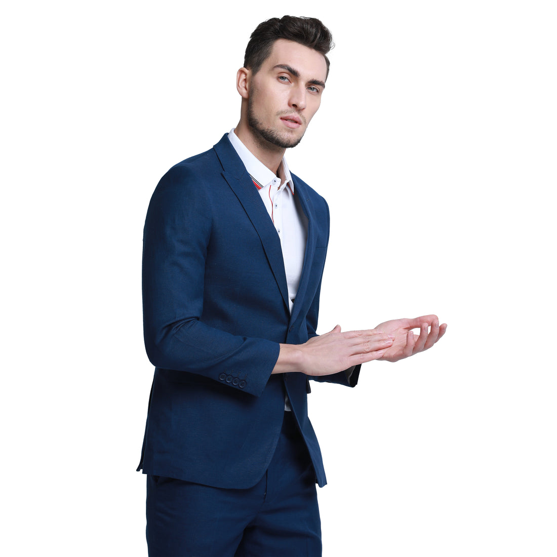 Tazzio Men's Navy Slim Fit 2-Piece Linen Suit