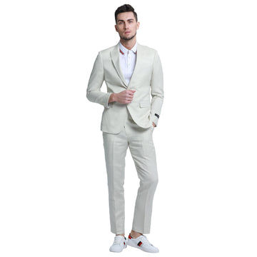 Tazzio Men's Ivory Slim Fit 2-Piece Linen Suit
