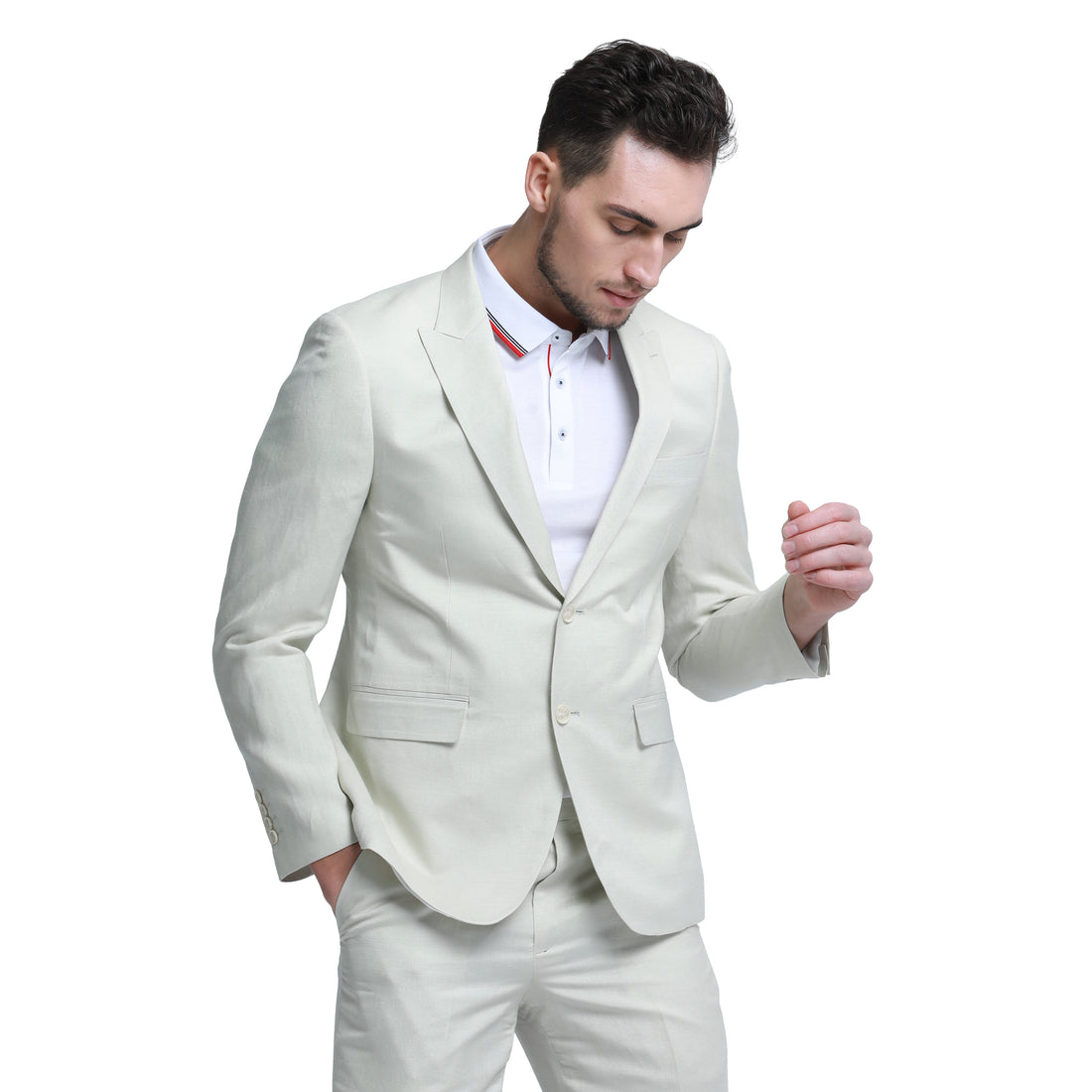 Tazzio Men's Ivory Slim Fit 2-Piece Linen Suit