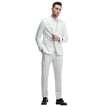 Tazzio Men's White Slim Fit 2-Piece Linen Suit