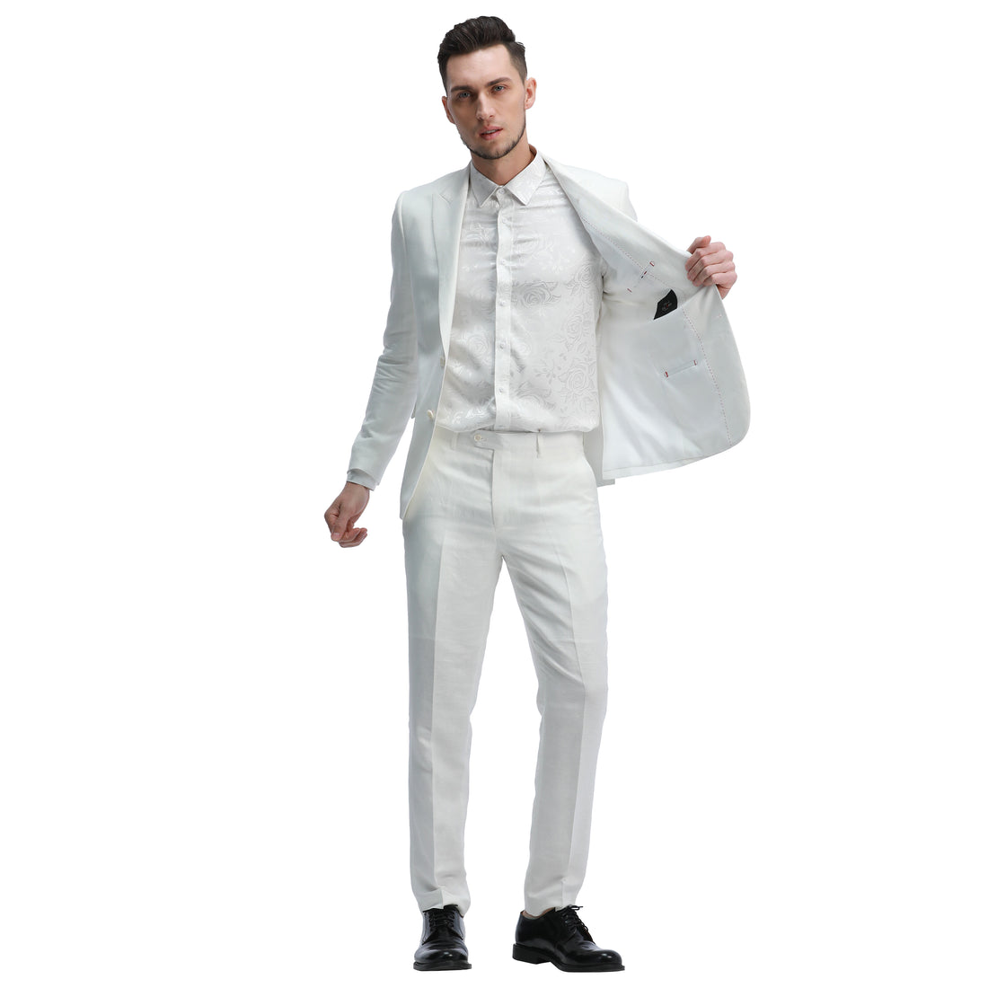 Tazzio Men's White Slim Fit 2-Piece Linen Suit