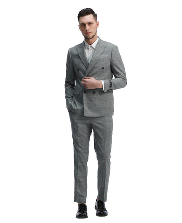 Tazzio Men's Grey 2-Piece Double-Breasted Pinstripe Peak Lapel Suit