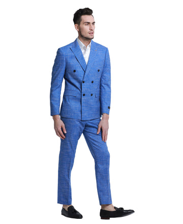 Tazzio Men's Blue 2-Piece Double-Breasted Pinstripe Peak Lapel Suit