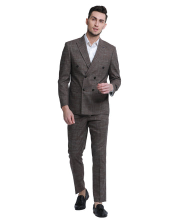 Tazzio Men's Brown 2-Piece Double-Breasted Pinstripe Peak Lapel Suit
