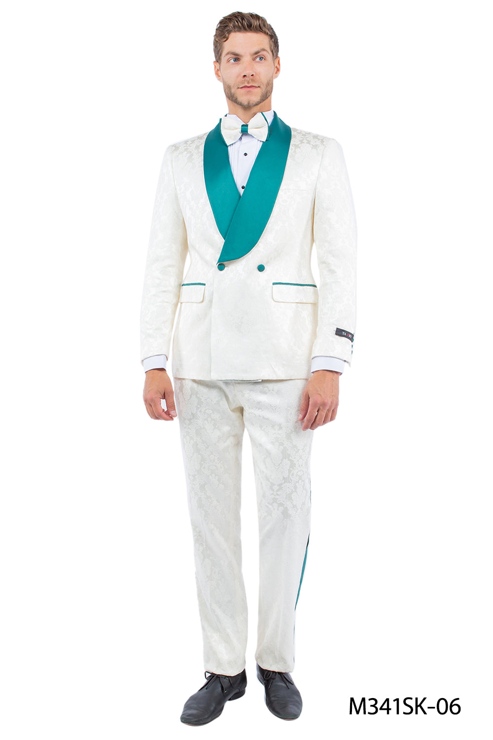 Men's Ivory & Emerald Green 2-Piece Satin Shawl Collar Suit