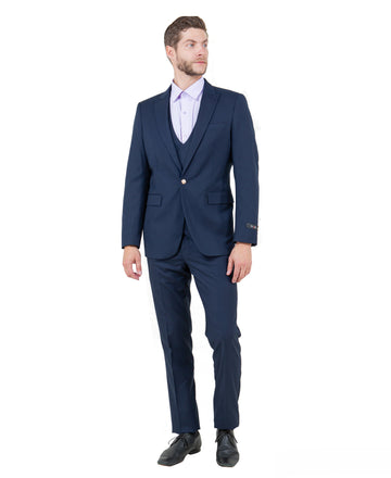 Mens Suit 3pc Solid Peak Lapel Double Breasted Vest Suit For All Ocassions