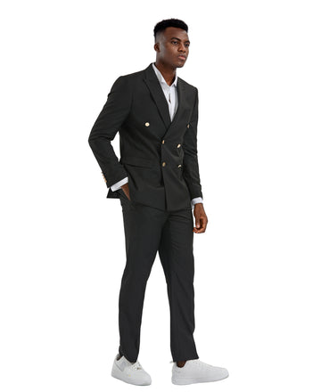 Men's Black Double-Breasted Peak Lapel 2-Piece Suit