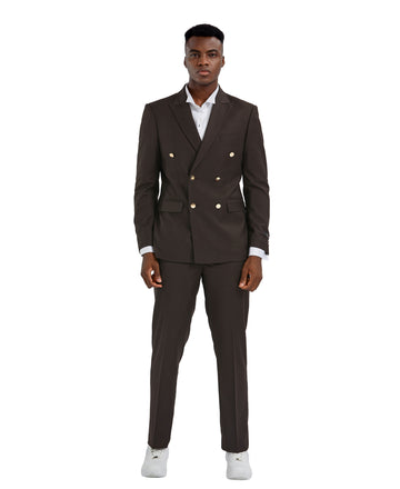 Men's Brown Double-Breasted Peak Lapel 2-Piece Suit