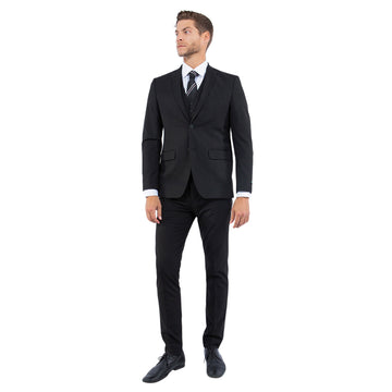 Zegarie Men's Black 4-Way Stretch Slim Fit 3-Piece Suit