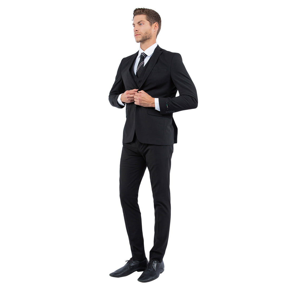 Zegarie Men's Black 4-Way Stretch Slim Fit 3-Piece Suit