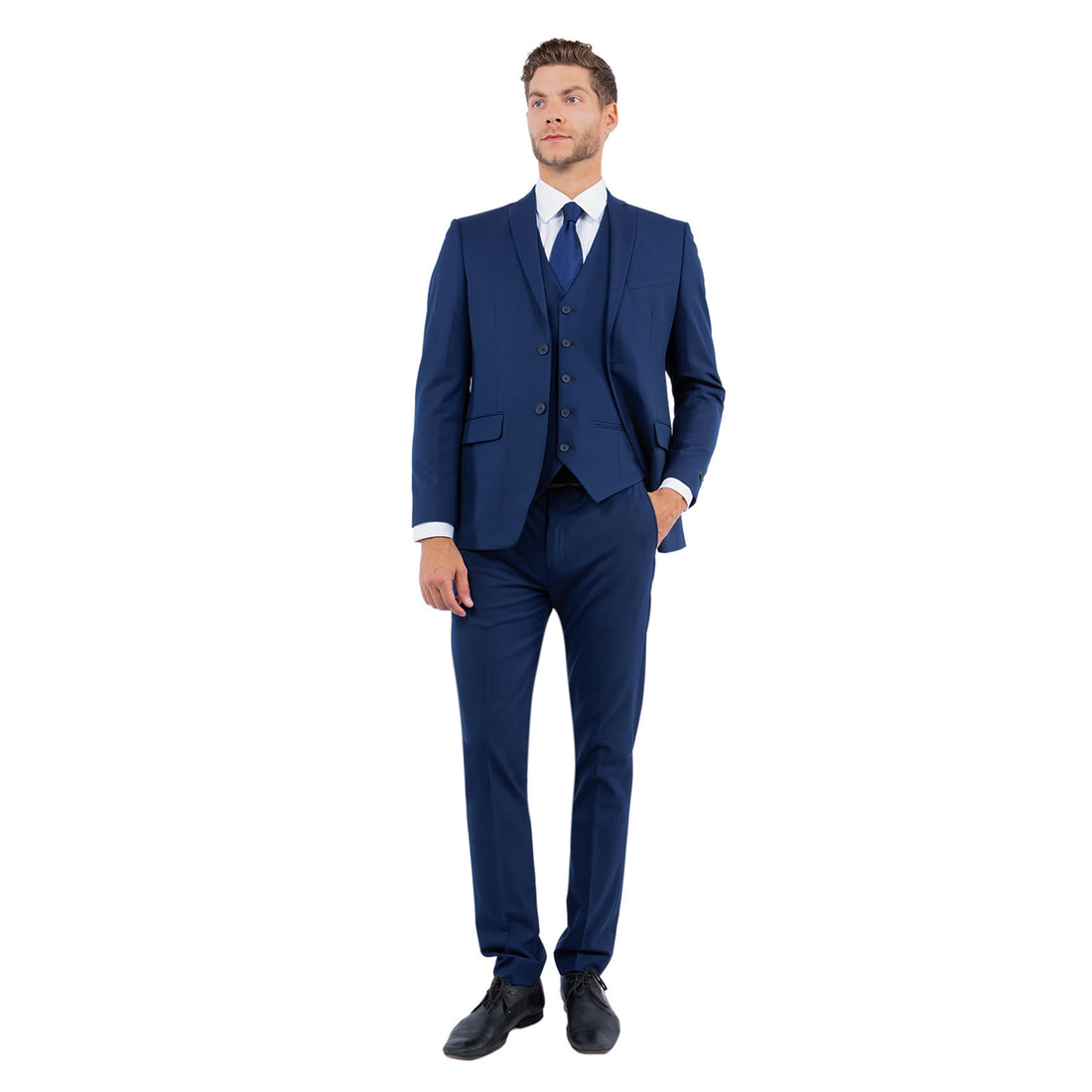 Zegarie Men's Navy 4-Way Stretch Slim Fit 3-Piece Suit