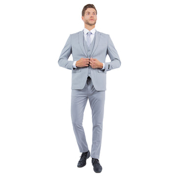 Zegarie Men's Light Grey 4-Way Stretch Slim Fit 3-Piece Suit