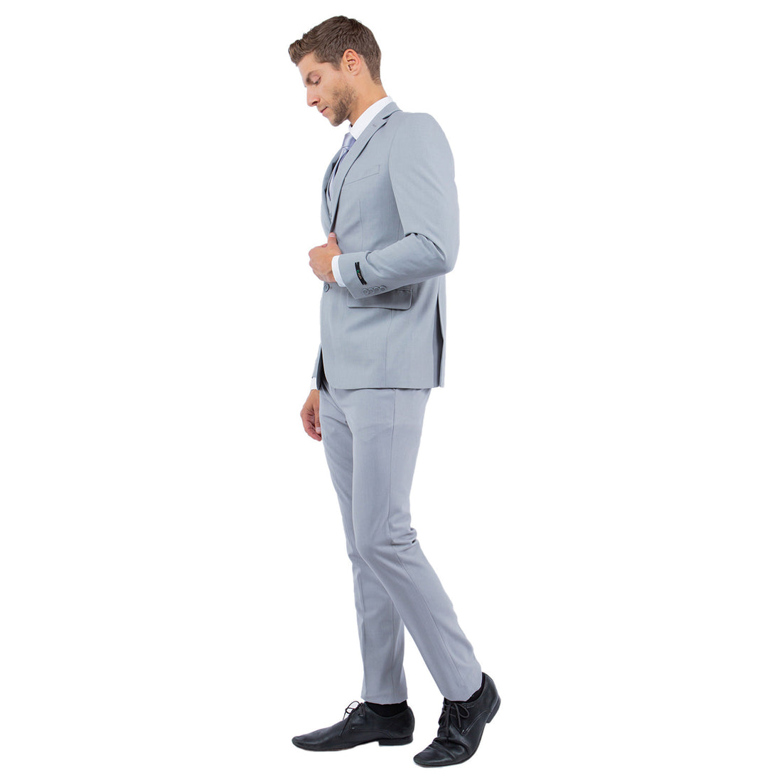 Zegarie Men's Light Grey 4-Way Stretch Slim Fit 3-Piece Suit