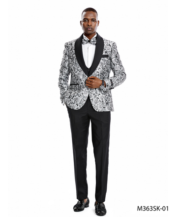 Tazzio Men's Silver & Black 3-Piece Satin Shawl Collar Suit